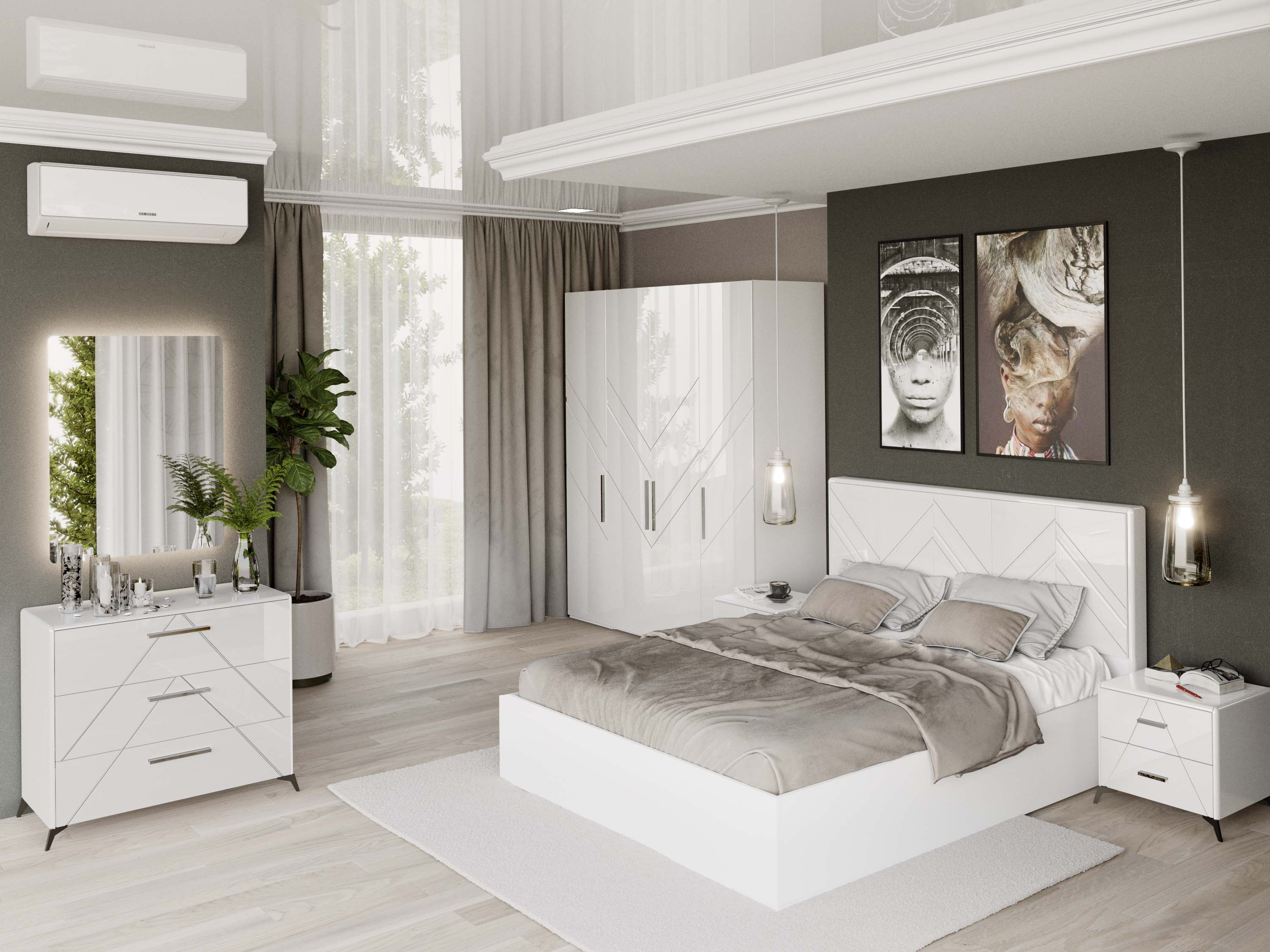 Спальный гарнитур Монако Белый глянец Материал — каркасы шкафов и .